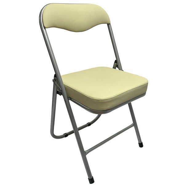 Стул складной для дома и офиса РС04К комфорт, серебристый каркас, кожзам бежевый - Вид 1