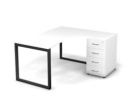 MATRIX 121S151-О Стол эгоном. с тумбой R, пров-ик вырезной (O-опоры) 1580х1380х775 Белый/Темно-серый - Фото предпросмотра