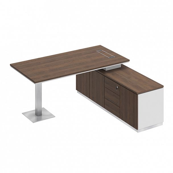 Стол руководителя на опорной тумбе (левый/правый) "City" СИ 101 дуб гладстоун/белый премиум/дуб гладстоун - Вид 1