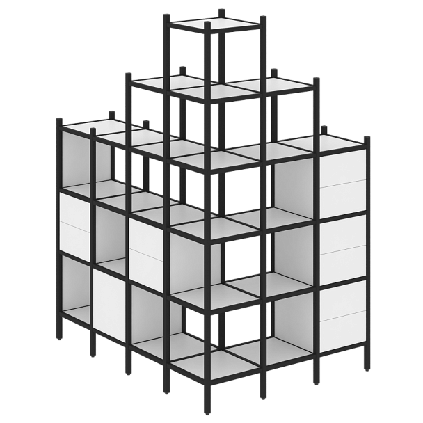 Loft Угловой внешний стеллаж наборный VR.L-56 Белый бриллиант/Чёрный металл 1694*1278*2280 - Вид 1