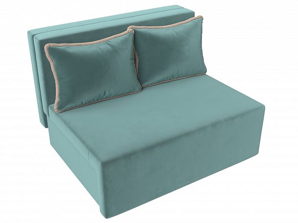 Диван прямой Лагуна (полностью велюр бирюзовый, кант велюр бежевый) - Вид 5
