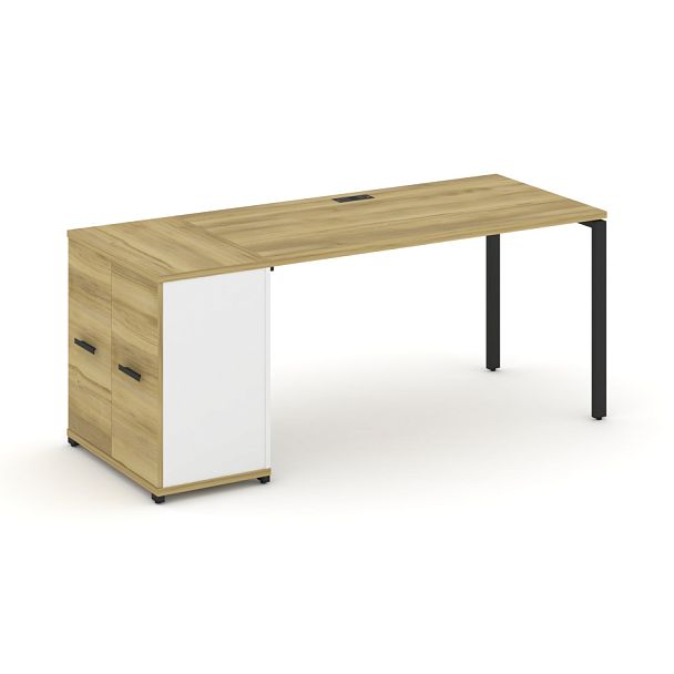 Concept Стол рабочий с опорным распаш. шкафом CN.SP-219 W Дуб Винченцо/Белый Бриллиант/Металл Черный 1800*720*750 - Вид 1