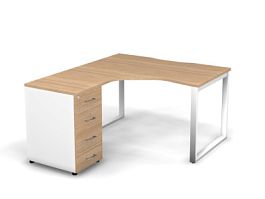 MATRIX 121S170-О Стол эгоном. с тумбой L, пров-ик вырезной (O-опоры) 1380х1580х775 Швейц-й вяз/Белый - Фото предпросмотра