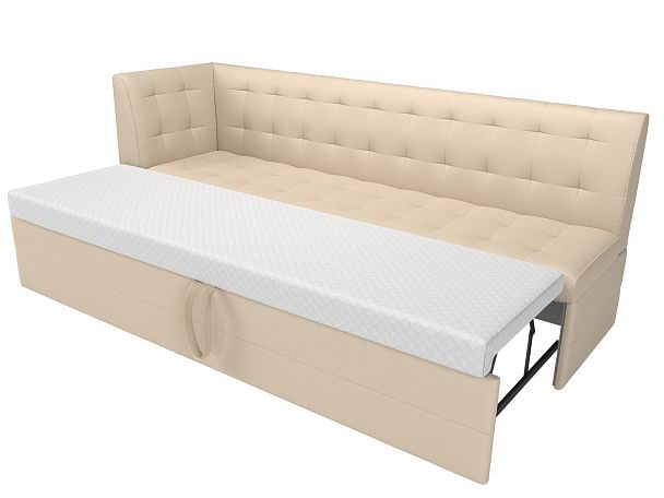 Кухонный диван Бриз с левым углом (полностью экокожа бежевая) - Вид 6