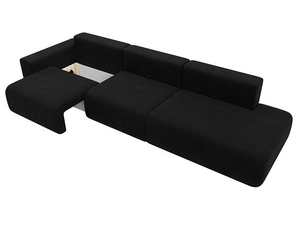Диван прямой Лига-036 Модерн Лонг подлокотник слева Микровельвет черный - Вид 7