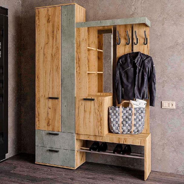 Прихожая "Трамп" (1500*2176*372) крафт/бетон - Вид 3