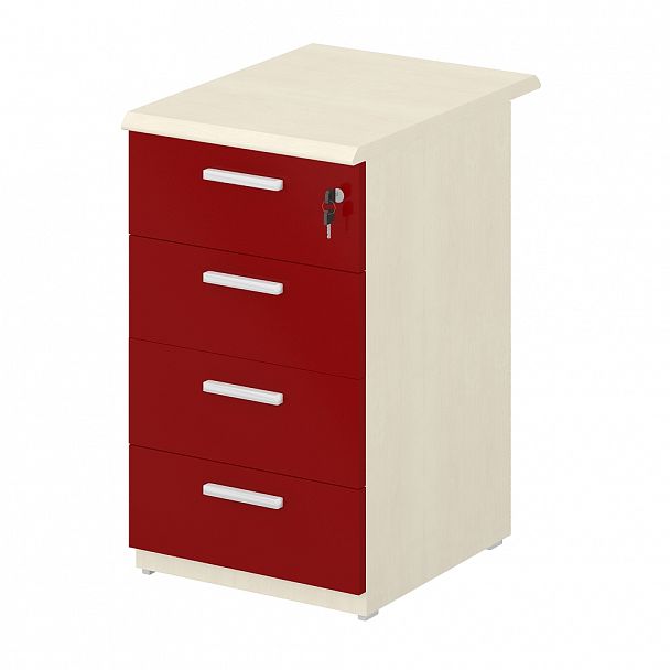 Тумба приставная (ДСП) с ящиками "Технофорвард" ПК-ТФ-ТМП43Х60Д/П-В4-265 клен/красный - Вид 1