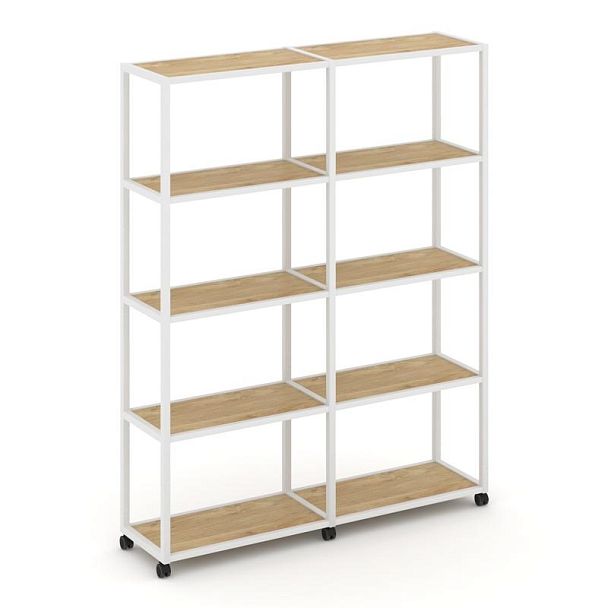 Shelf Mobile Стеллаж 5 уровней 2 секции VR.LT-STK-511.10 Тиквуд Светлый/Металл Белый 1970*400*2000 - Вид 1