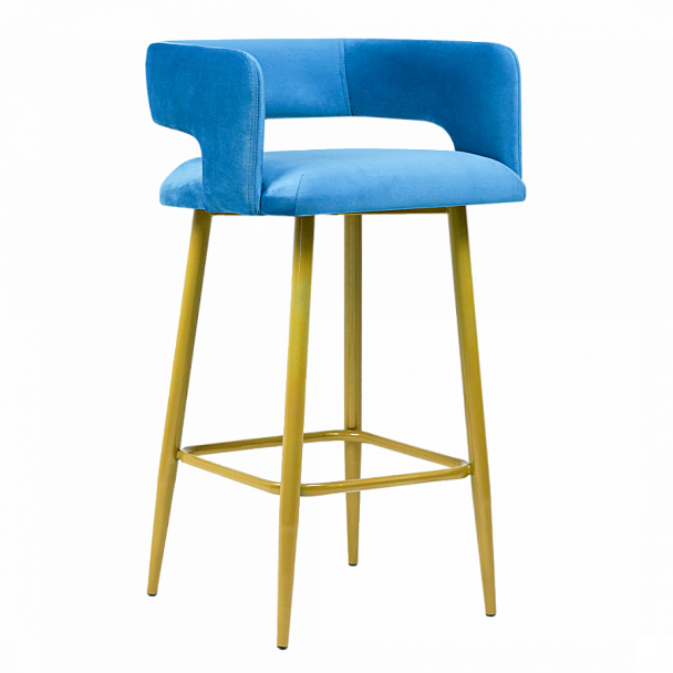 Стул барный Mars, велюр голубой Романтика 54, ножки металл золото - Вид 1