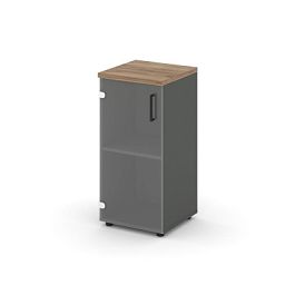 Style Project Шкаф низкий узкий SN.STU-302(L) Антрацит/Дуб Табак/Прозрачный/Черный Ручки 400*400*833 - Фото предпросмотра