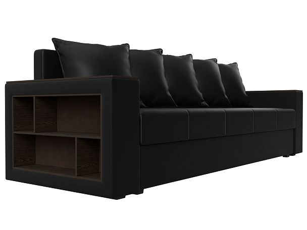 Диван прямой Дубай Лайт полки слева (полностью экокожа черная) - Вид 3