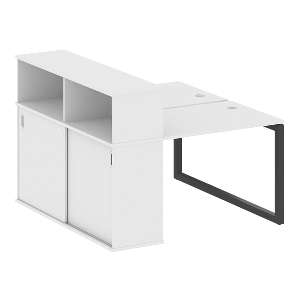 Metal System Quattro Р. ст. с шкафом-купе на О-образном м/к 50БО.РС-СШК-2.1 Т Белый/Антрацит металл 1410*1475*1098 - Вид 1