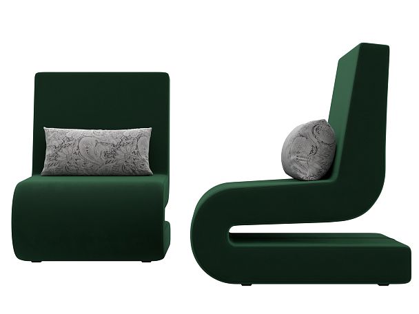 Кресло Волна (полностью велюр зеленый, подушки велюр серый с узором) - Вид 2