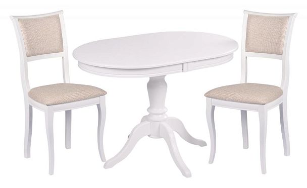 Обеденная группа стол Анфея 110(150)х75х76 Белый и 2 стула Камир Белый/Кремовая рогожка - Вид 1