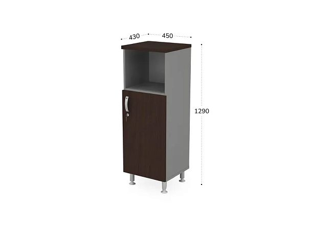 БЕРЛИН / BERLIN Шкаф-стеллаж узкий 3 уровня правый 450х430х1290 Венге/Серый - Вид 2