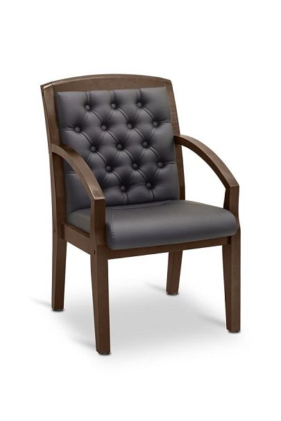 Кресло посетителя Граф с утяжкой натуральная кожа / чёрная NL01/ темный орех - Вид 1