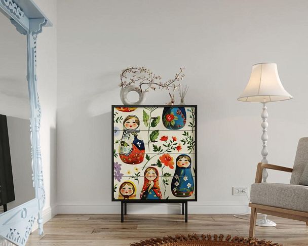 Комод вертикальный с четырьмя ящиками Emerson Матрешки арт EM18/Art04 - Вид 5