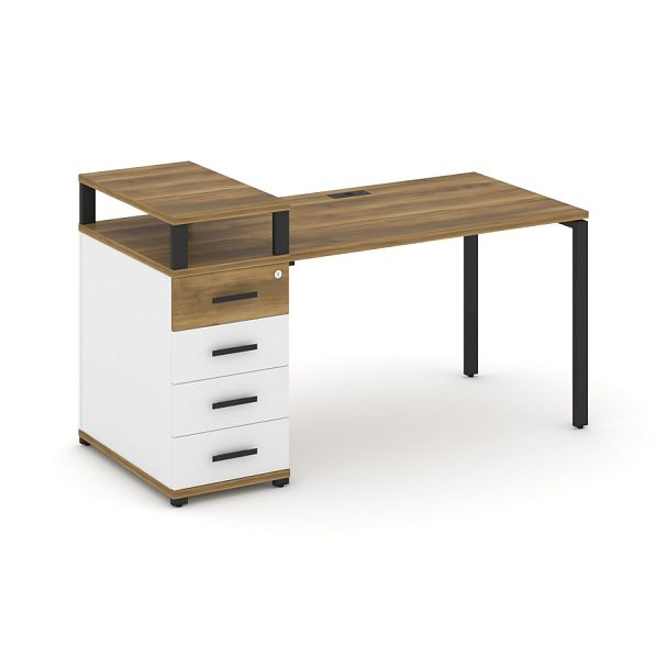 Concept Стол рабочий с 1 опорной тумбой CN.SP-410 W Сандал Янтарный/Белый Бриллиант/Металл Черный 1600*720*917 - Вид 1