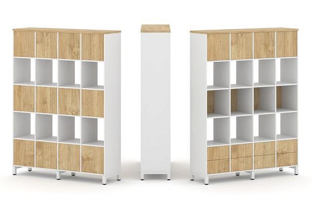 Стайл Проджект Набор стеллажа 1 сторон., 5 яр. SN.NS-541 Белый/Тиквуд Светлый/Металл Белый 1488*400* - Вид 1