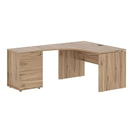 Стол эргономичный с тумбой EDCET 1318(L) Дуб Денвер светлый/Мокко 1360х1880х750 EDIS - Фото предпросмотра
