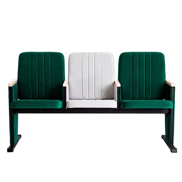 Театральная секция трехместная, велюр Remy 81+Remy 69, бук морилка белая - Вид 10