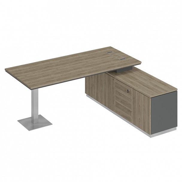 Стол руководителя на опорной тумбе (левый/правый) "City" СИ 102 дуб гладстоун светлый/антрацит премиум/дуб гладстоун светлый - Вид 1