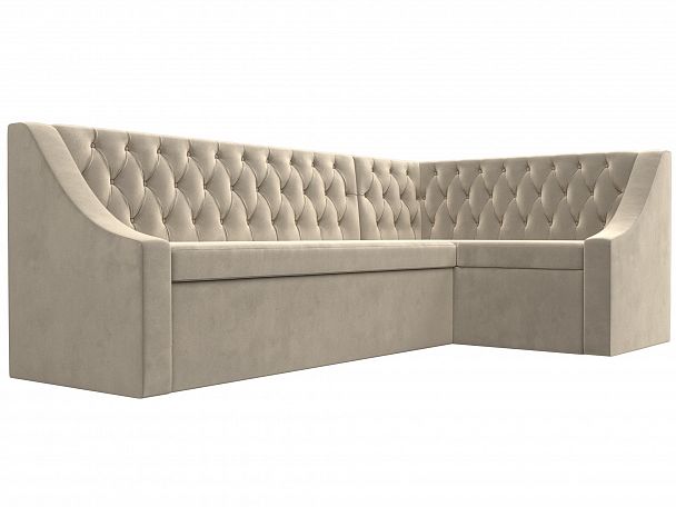 Кухонный угловой диван Мерлин правый (полностью микровельвет бежевый) - Вид 3