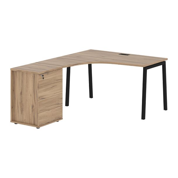 Стол эргономичный с тумбой ELCET 1318(L) Дуб Денвер светлый/Черный 1360х1880х750 EDIS - Вид 1