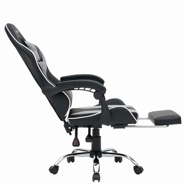 Кресло компьютерное CROMEX "Wave GM-145", вибромассаж, подножка, подушки, экокожа, черное/серое, 532956 - Вид 10