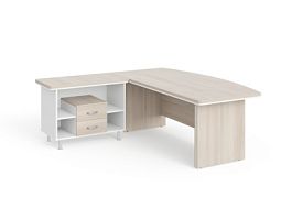 БЕРЛИН / BERLIN Стол руководителя угловой L с тумбой 2 ящика 2000х2000х760 Акация/Белый - Фото предпросмотра