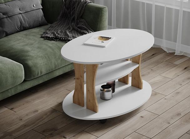 Стол Журнальный Консул-1 (560х900х600) белый/дуб крафт золотой - Вид 1