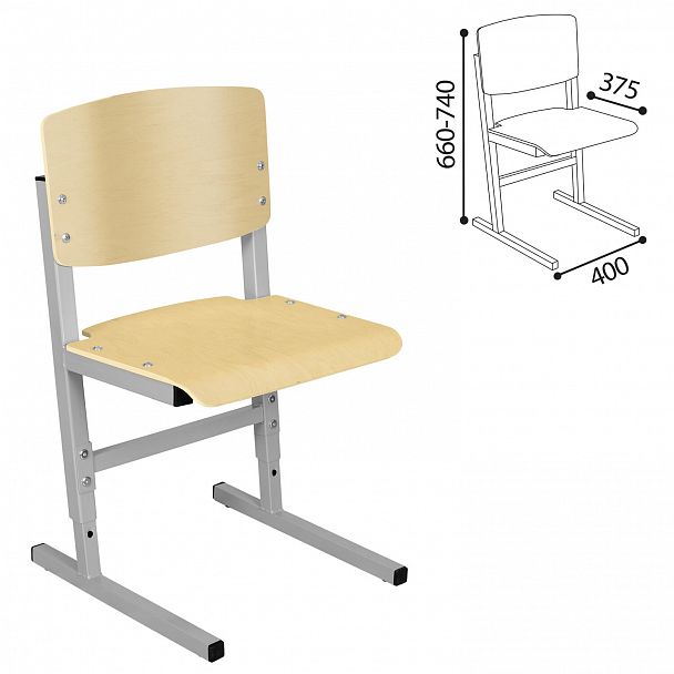 Стул ученический регулируемый СУТ.05-01, 400х375х660-740 мм, рост 4-6, серый каркас, фанера лак - Вид 4