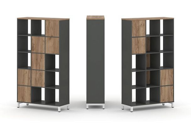 Стайл Проджект Набор стеллажа 1 сторон., 5 яр. SN.NS-531 Антрацит/Дуб Табак/Металл Белый 1121*400*19 - Вид 1