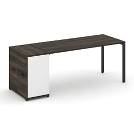 Concept Стол рабочий с опорным распаш. шкафом CN.SP-220 W Дуб Мали/Белый Бриллиант/Металл Черный 2000*720*750 - Фото предпросмотра