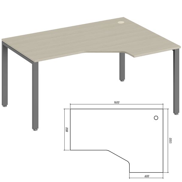 Эргономичный стол правый Trend Metal 160x120x75 дуб феррара - Вид 1