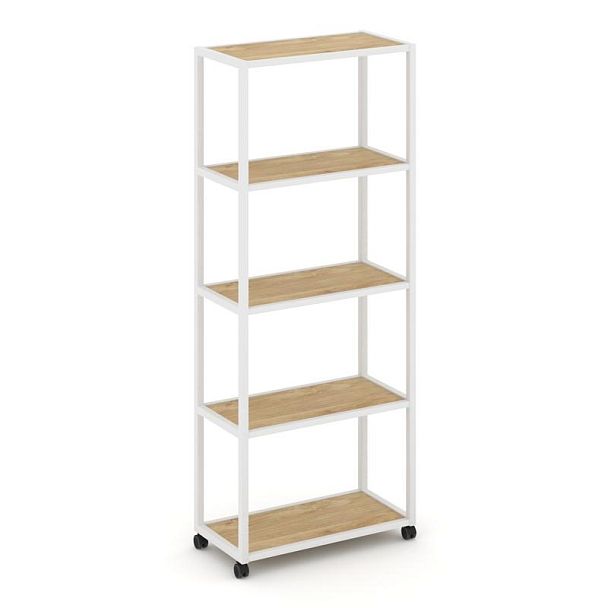 Shelf Mobile Стеллаж 5 уровней 1 секция VR.LT-STK-501.06 Тиквуд Светлый/Металл Белый 600*400*2000 - Вид 1