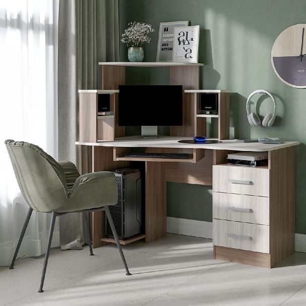 СТОЛ КОМПЬЮТЕРНЫЙ №1 (1,3х1,3х0,8) шимо темный/шимо светлый - Вид 3