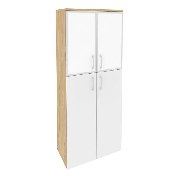 Onix Шкаф высокий широкий O.ST-1.7 R white Тиквуд светлый/Белый бриллиант/Стекло white 800*420*1977 - Вид 1