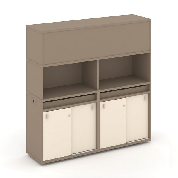 Estetica Набор №7. Тумба двойная+высокая надставка ES.NB.2V-7 Латте/Сатин 1500*410*1520 - Вид 1