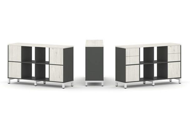 Style Project Набор стеллажа 1 сторон., 2 яр. SN.NS-241 Антрацит/Дуб Наварра/Металл Белый 1488*400*8 - Вид 1