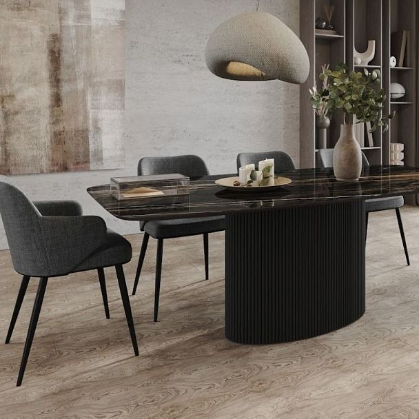 Стол Nolan 180, керамика глянцевая, черная / опора овал - Вид 5