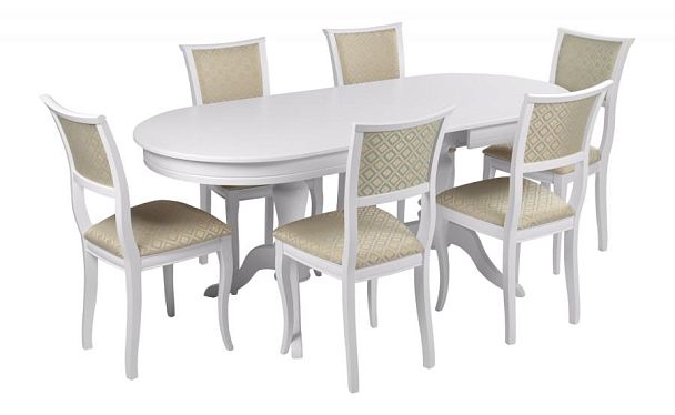 Обеденная группа стол Арей 160(210)х90х76 Белый и 6 стульев Камир Белый/Бирюзовый жаккард - Вид 1