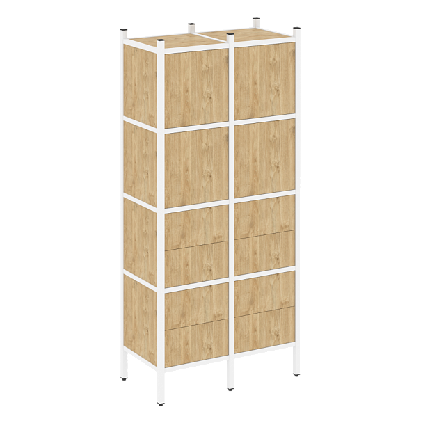 Loft Прямой стеллаж наборный VR.L-04 Тиквуд светлый/Белый металл 862*446*1869 - Вид 1