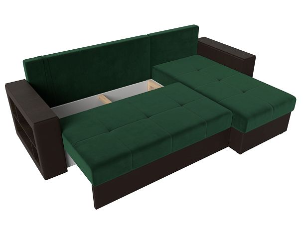 Диван угловой Дубай Лайт угол правый (основа велюр зеленый, компаньон экокожа коричневая) - Вид 8