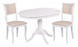 Обеденная группа стол Анфея 110(150)х75х76 Белый и 2 стула Камир Белый/Кремовая рогожка - Фото предпросмотра