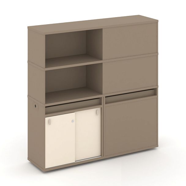 Estetica Набор №21. Тумба двойная+высокая надставка ES.NB.2V-21 Латте/Сатин 1500*410*1520 - Вид 1