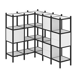 Loft Угловой внутренний стеллаж наборный VR.L-30 Белый бриллиант/Чёрный металл 1278*1278*1458 - Фото предпросмотра