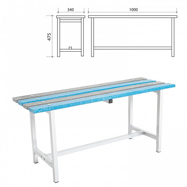 Скамья пластиковая влагостойкая на металлокаркасе "СТ 1П", 1000х350х460 мм, каркас металлический серый, сиденье пластик - Вид 3