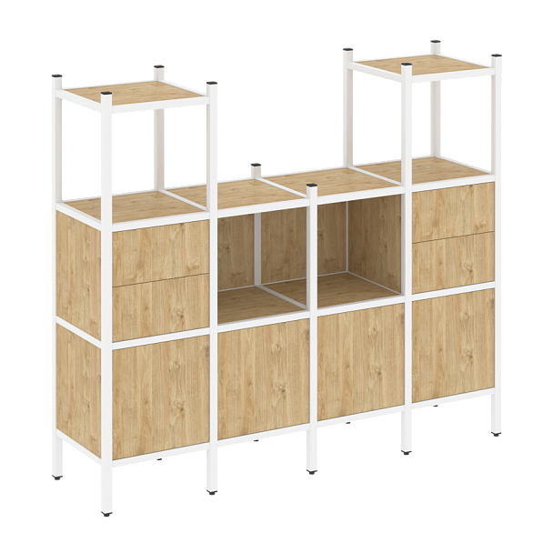 Loft Прямой стеллаж наборный VR.L-14 Тиквуд светлый/Белый металл 1694*446*1458 - Вид 1