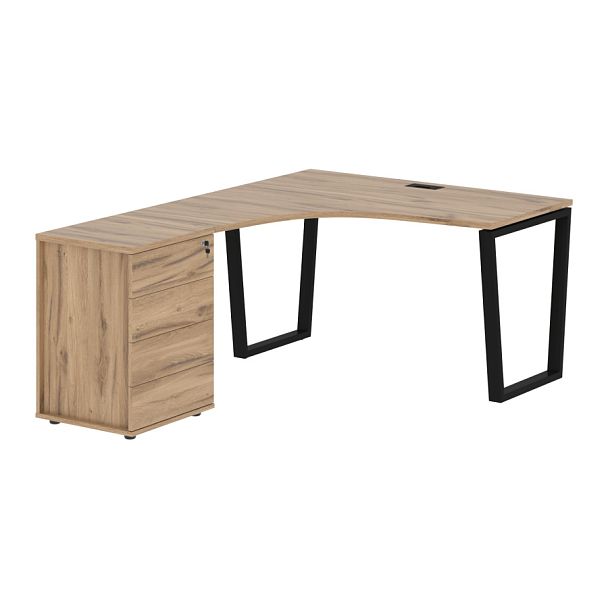 Стол эргономичный с тумбой EVCET 1318(L) Дуб Денвер светлый/Черный 1360х1880х750 EDIS - Вид 1